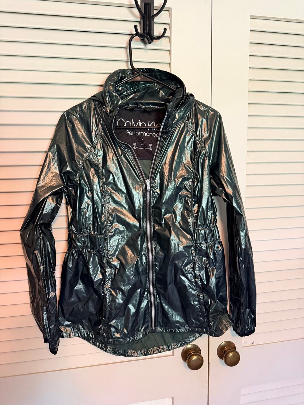 Calvin Klein Performance shiny green rain jacket size Medium